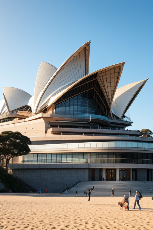 OPERA HOUSE, Museum, designed by Tadao Ando, Neofuturist Architecture, in the morning, on the beach