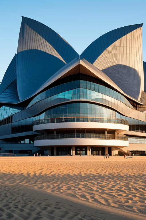 OPERA HOUSE, Museum, designed by Tadao Ando, Neofuturist Architecture, in the morning, on the beach