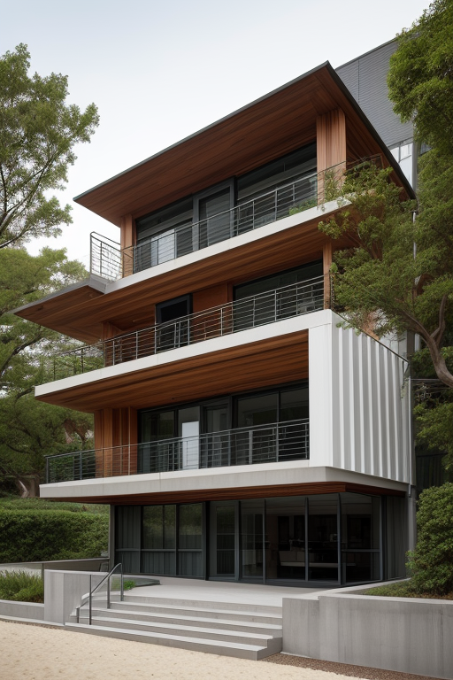 STUDIO APARTMENT, Museum, designed by Tadao Ando, Neofuturist Architecture, in the morning, on the beach, Mid Rise, designed by Frank Lloyd Wright, Parametric Architecture
