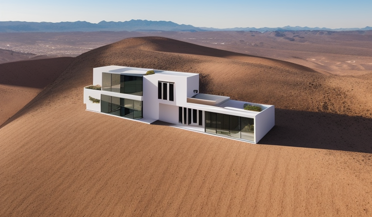 designed by Rem Koolhas, Modern Architecture, in the afternoon, in the mountains, in the desert