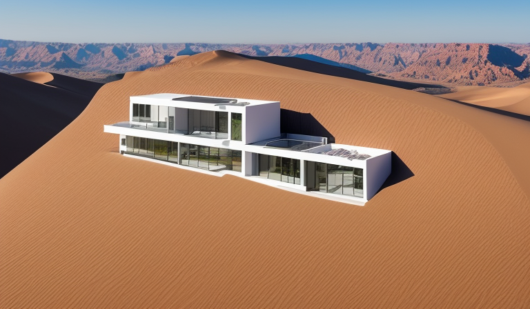 designed by Rem Koolhas, Modern Architecture, in the afternoon, in the mountains, in the desert