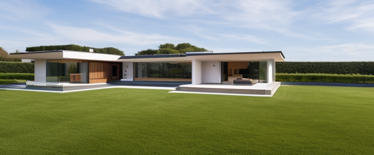 Villa, designed by Frank Lloyd Wright, Post-Modern Architecture, in the morning, in London