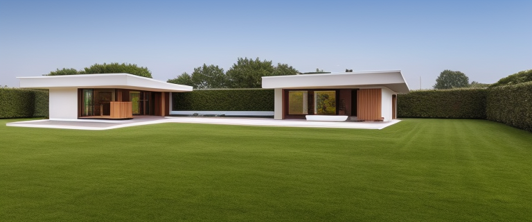 Villa, designed by Frank Lloyd Wright, Post-Modern Architecture, in the morning, in London