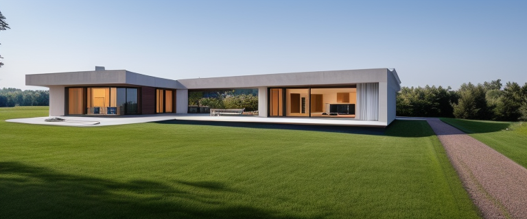 Villa, designed by Philip Johnson, Modern Architecture, in the afternoon, in Toronto