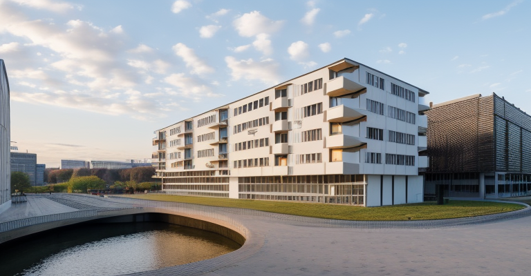 designed by Le Corbusier, Bauhaus Architecture, morning, in Berlin