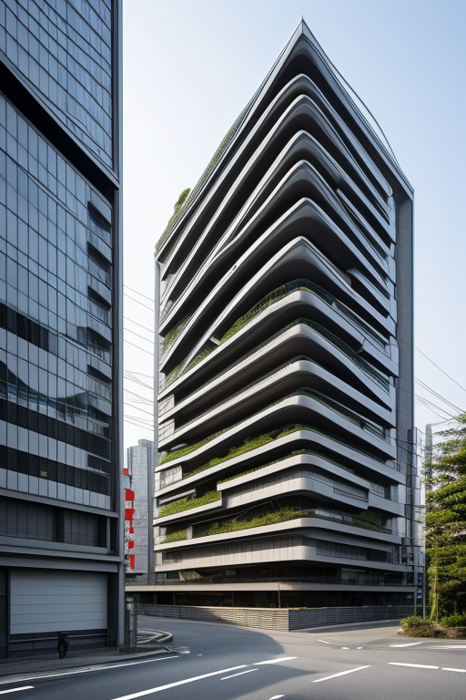 Building, designed by Le Corbusier, Parametric Architecture, in the morning, in Tokyo