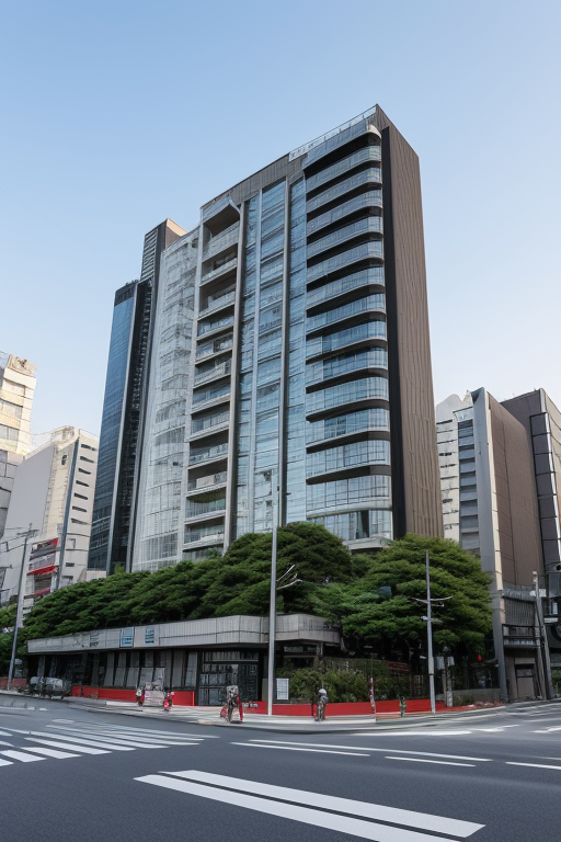 Building, designed by Le Corbusier, Parametric Architecture, in the morning, in Tokyo
