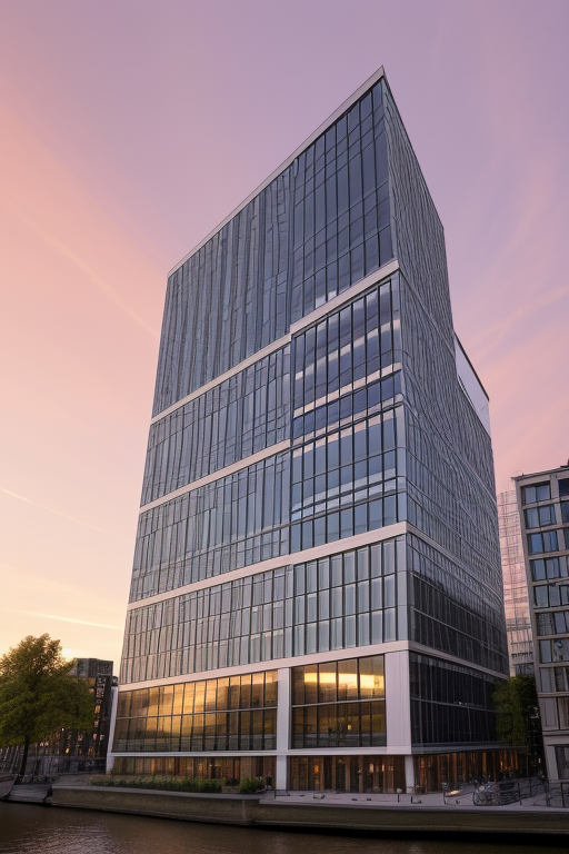 Kaan architecten neoclassic office building  located in Rotterdam at sunset.