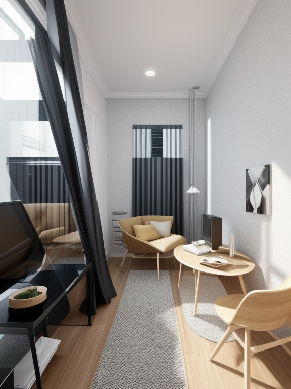 Living Room, Minimalist design, simple lines, limited furniture, open floor, natural light, uncluttered space