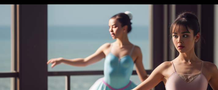 Woman dancing ballet in the middle, filmed by West Anderson, (symmetric 2.0), (pastel colours 2.0), muted colours, dreamy, (retro 2.0), (filmed on film camera 35mm 2.0), blurry, emotional, dreamy, wide shot, full body shot, 