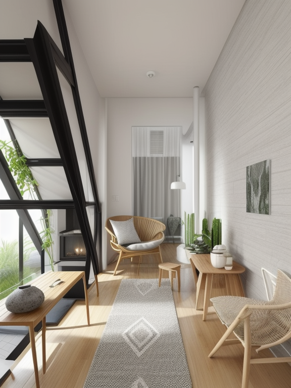 Living Room, Zen design, serene and tranquil, minimalistic and uncluttered, neutral colour palette, natural materials, bamboo and stone, low and comfortable seating, clean and straight lines, incorporation of natural elements, water and plants, a sense of balance and harmony