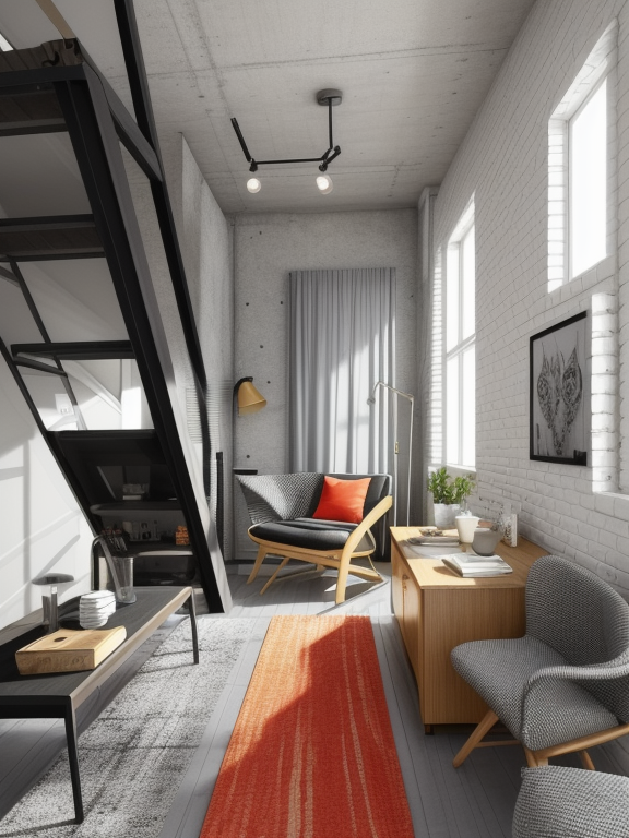 Living Room, Postmodern style, bold and eclectic, playful and unconventional, vibrant colours and patterns, mix of materials and styles, exaggerated and asymmetrical forms, a sense of irony and self-expression, Urban style, edgy and contemporary, industrial elements, exposed brick and metal accents, urban loft aesthetic, open and spacious layouts, concrete floors, minimalist and functional furniture, a fusion of modern and industrial styles