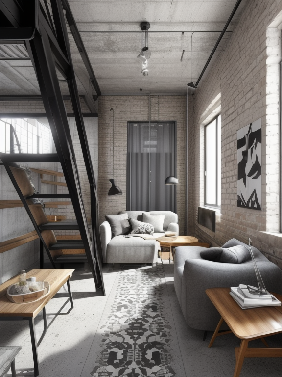 Living Room, Urban style, edgy and contemporary, industrial elements, exposed brick and metal accents, urban loft aesthetic, open and spacious layouts, concrete floors, minimalist and functional furniture, a fusion of modern and industrial styles