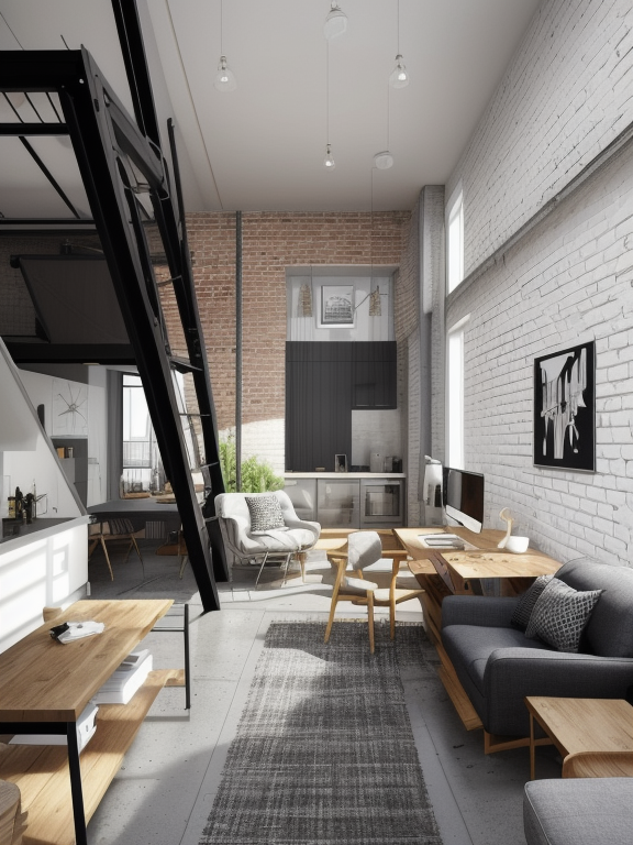 Living Room, Urban style, edgy and contemporary, industrial elements, exposed brick and metal accents, urban loft aesthetic, open and spacious layouts, concrete floors, minimalist and functional furniture, a fusion of modern and industrial styles