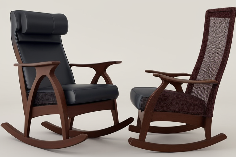 a rocking chair, with an attached leaf fan on the side.