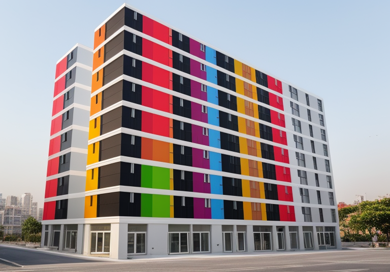 colored checkerboard facade   with  three colors, in the morning, Townhouse, in Lima,  facade checkerboard patern in colors, Islamic architecture