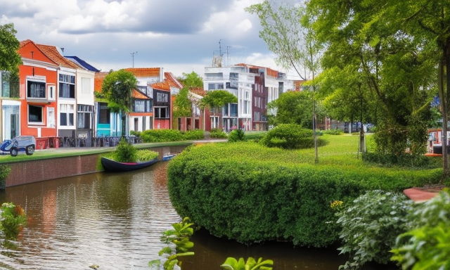 neighborhood of cuiaba brazil inspired by the town le plessis robinson in france, Townhouse, designed by Frank Lloyd Wright, Art Nouveau Architecture, in the afternoon, in Amsterdam, Villa