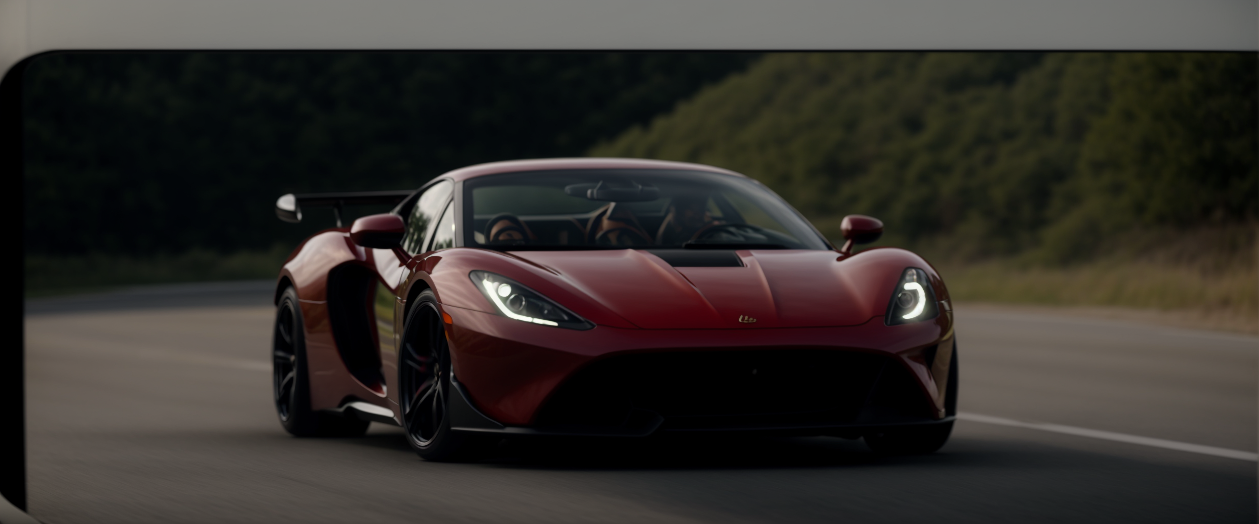 Wide, Morning, sports car, on the road