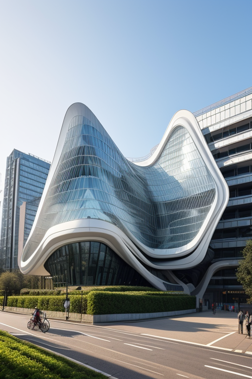 Building, designed by Zaha Hadid, Museum, Japanese architecture, in the morning, in London