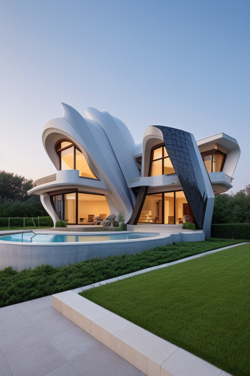 modern house, Villa, designed by Zaha Hadid, Islamic architecture, in the morning, in New York