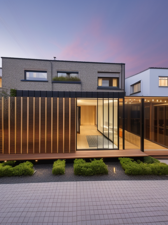 Casa, Townhouse, designed by Mies Van der Rohe, Japanese architecture, at sunset, in London