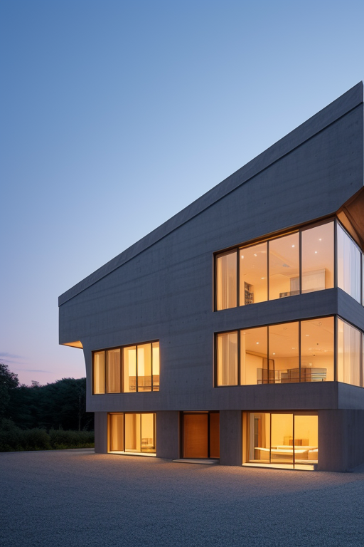 Building, designed by Zaha Hadid, Villa, designed by Tadao Ando, Modern Architecture, at sunset, in New York