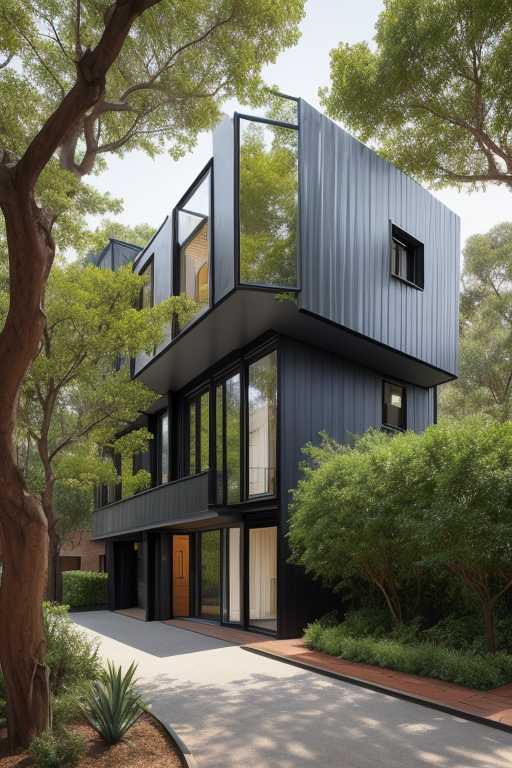 Frank Ghery Town House in Johannesburg, Townhouse, designed by Frank Gehry, Post-Modern Architecture, in the morning, in the forest