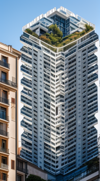 Tower, designed by Le Corbusier, Modern Architecture, in the afternoon, in Barcelona