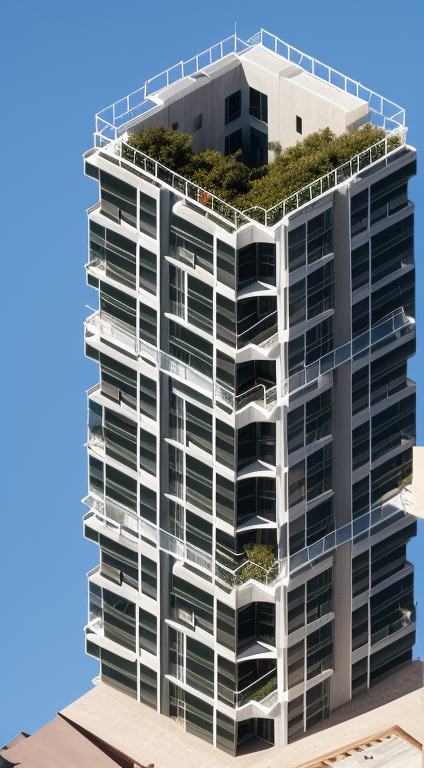 Tower, designed by Le Corbusier, Modern Architecture, in the afternoon, in Barcelona