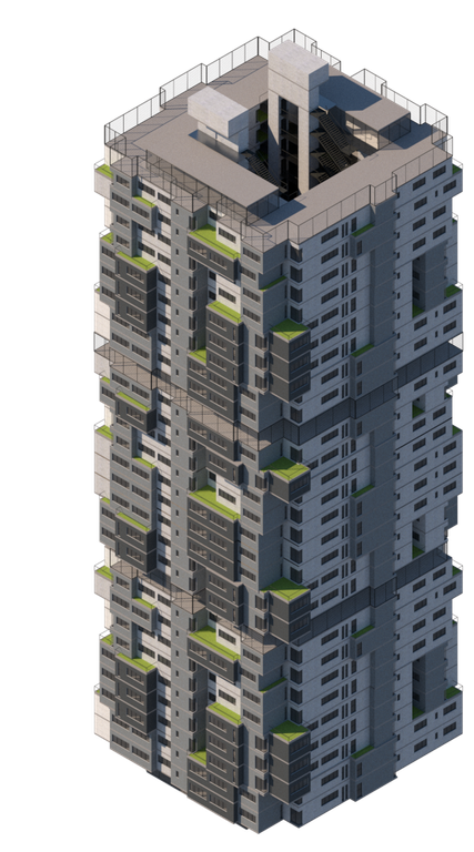 Tower, designed by Le Corbusier, Modern Architecture, in the afternoon, in Barcelona