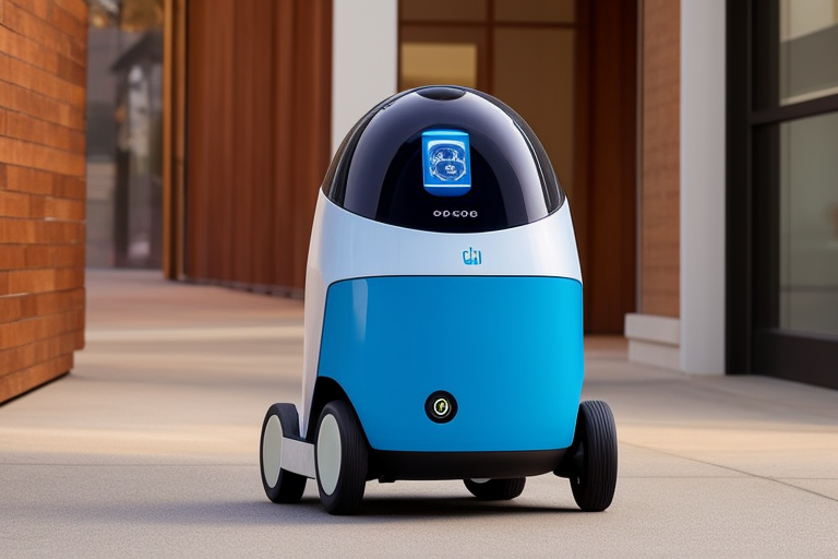 Create Me an autonomous delivery robot that boasts a compact and streamlined body structure with sleek curves and clean lines, striking a balance between functionality, practicality, and aesthetic appeal. Its design is meticulously crafted to seamlessly blend into urban environments while showcasing a modern and professional appearance.

Central to the robot's design is the payload compartment, strategically placed within the body. This compartment offers a secure and weather-resistant space for packages, ensuring their safety and protection during transportation. To further enhance security, a lockable lid or door mechanism can be incorporated, providing an extra layer of confidence for both users and recipients.

Within the robot's body, an array of sensors is seamlessly integrated to facilitate its autonomous capabilities. Lidar sensors, cameras, and ultrasonic sensors are strategically positioned to provide a comprehensive 360-degree view of the surroundings. This enables the robot to perceive obstacles, navigate complex urban landscapes, and make informed decisions during its delivery routes. The sensors are carefully integrated to maintain the robot's sleek appearance without compromising functionality.

Interacting with the robot is effortless thanks to a user-friendly control interface. This interface may include a small display or touch panel, allowing users or operators to input delivery instructions and monitor the robot's status in real-time. The intuitive design of the interface ensures smooth and efficient interactions, making it accessible to users with varying levels of technological expertise.

The robot's locomotion system is thoughtfully designed to suit the environment it operates in. Depending on the specific design, it may feature wheels for agile movement on paved surfaces or tracks for enhanced stability and traction on uneven terrain. Whichever system is chosen, it seamlessly integrates into the overall body design, enabling the robot to navigate with ease and precision.

To enhance visibility and add a modern touch, LED lights or light strips are thoughtfully placed on the robot. These lights serve multiple purposes, such as indicating the robot's status, improving visibility in low-light conditions, and acting as turn signals during navigation. The placement of the lights is carefully integrated into the robot's body, ensuring they contribute to its aesthetic appeal without detracting from its functionality.

The robot's surface finish is durable and scratch-resistant, providing a protective layer to withstand the demands of daily operation. Available in options such as glossy, matte, or metallic finishes, the surface finish not only enhances the robot's visual appeal but also allows for customization of branding elements. This offers the opportunity to incorporate company logos, icons, or graphics that align with the brand's identity.

Overall, the autonomous delivery robot embodies a harmonious fusion of form and function. Its visually striking appearance seamlessly integrates advanced technologies, such as sensors, control interfaces, and lighting elements, without compromising its primary purpose of efficient and secure package delivery. Customization options further allow for personalization, ensuring the robot aligns with specific branding requirements while making a positive impact on urban landscapes.