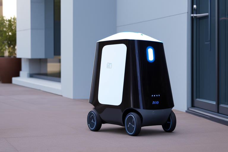 Create Me an autonomous delivery robot that boasts a compact and streamlined body structure with sleek curves and clean lines, striking a balance between functionality, practicality, and aesthetic appeal. Its design is meticulously crafted to seamlessly blend into urban environments while showcasing a modern and professional appearance.

Central to the robot's design is the payload compartment, strategically placed within the body. This compartment offers a secure and weather-resistant space for packages, ensuring their safety and protection during transportation. To further enhance security, a lockable lid or door mechanism can be incorporated, providing an extra layer of confidence for both users and recipients.

Within the robot's body, an array of sensors is seamlessly integrated to facilitate its autonomous capabilities. Lidar sensors, cameras, and ultrasonic sensors are strategically positioned to provide a comprehensive 360-degree view of the surroundings. This enables the robot to perceive obstacles, navigate complex urban landscapes, and make informed decisions during its delivery routes. The sensors are carefully integrated to maintain the robot's sleek appearance without compromising functionality.

Interacting with the robot is effortless thanks to a user-friendly control interface. This interface may include a small display or touch panel, allowing users or operators to input delivery instructions and monitor the robot's status in real-time. The intuitive design of the interface ensures smooth and efficient interactions, making it accessible to users with varying levels of technological expertise.

The robot's locomotion system is thoughtfully designed to suit the environment it operates in. Depending on the specific design, it may feature wheels for agile movement on paved surfaces or tracks for enhanced stability and traction on uneven terrain. Whichever system is chosen, it seamlessly integrates into the overall body design, enabling the robot to navigate with ease and precision.

To enhance visibility and add a modern touch, LED lights or light strips are thoughtfully placed on the robot. These lights serve multiple purposes, such as indicating the robot's status, improving visibility in low-light conditions, and acting as turn signals during navigation. The placement of the lights is carefully integrated into the robot's body, ensuring they contribute to its aesthetic appeal without detracting from its functionality.

The robot's surface finish is durable and scratch-resistant, providing a protective layer to withstand the demands of daily operation. Available in options such as glossy, matte, or metallic finishes, the surface finish not only enhances the robot's visual appeal but also allows for customization of branding elements. This offers the opportunity to incorporate company logos, icons, or graphics that align with the brand's identity.

Overall, the autonomous delivery robot embodies a harmonious fusion of form and function. Its visually striking appearance seamlessly integrates advanced technologies, such as sensors, control interfaces, and lighting elements, without compromising its primary purpose of efficient and secure package delivery. Customization options further allow for personalization, ensuring the robot aligns with specific branding requirements while making a positive impact on urban landscapes.