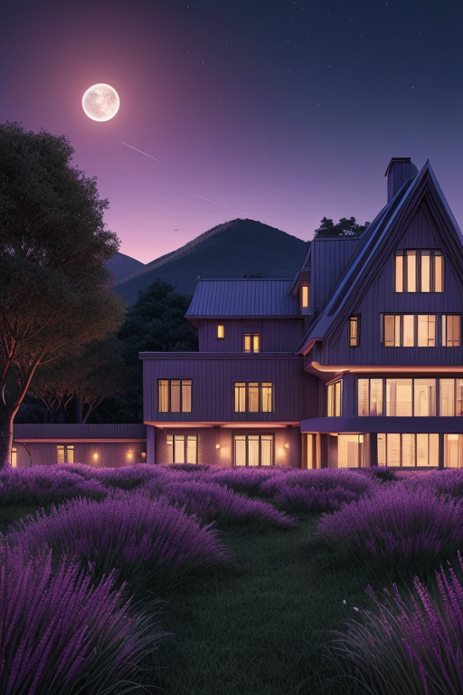 a view of a mountain with a fence in front of it, purple sunset, at purple sunset, moonlit purple sky, anime landscape, mountains and colorful sunset!!, anime landscape wallpaper, anime scenery, artistic. alena aenami, night landscape background, purple beautiful sky, ross tran. scenic background, scenery artwork, purple sky, grass mountain night landscape, Factory, designed by Zaha Hadid, Art Nouveau Architecture, at night, in Paris