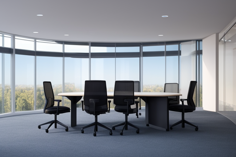 A office table for Boss where he can meeting with 3/4 people., Chair, Black, White