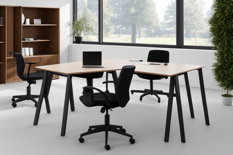 A office table for Boss where he can meeting with 3/4 people., Chair, Black, White