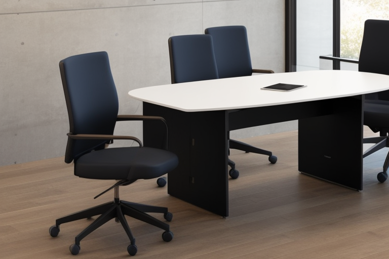 A office table for Boss where he can meeting with 3/4 people., Chair, Black, White