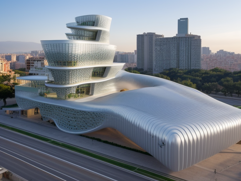 Building, designed by Zaha Hadid, Parametric Architecture, in the morning, in Barcelona