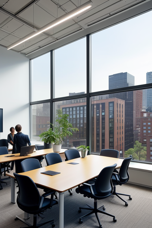 , Office, designed by Eero Saarinen, Post-Modern Architecture, afternoon, in New York programming office with 20 students in photo and office is called GOA

, Building, designed by Norman Foster, Modern Architecture, in the morning, in New York