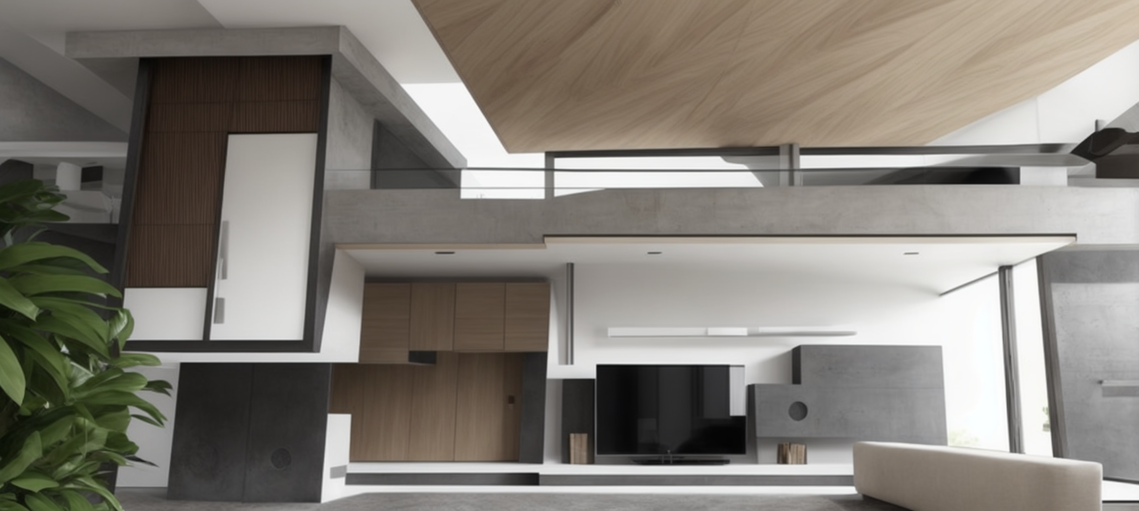 Modern design, clean lines, geometric shapes, neutral colour panel, simplicity and functionality, use of glass, steel, concrete