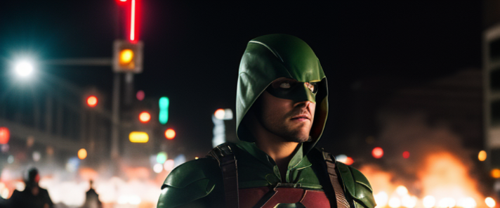 flash, arrow and torch superheroes in metropolis