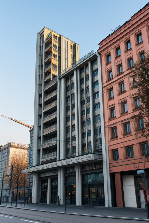 Building, designed by Le Corbusier, Art Nouveau Architecture, in the morning, in Moscow