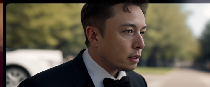 Close up, Afternoon, Elon Musk in Green Tuxedo suit at Apple park.