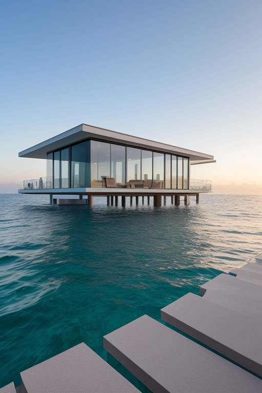 Villa al mare , Villa, designed by Renzo Piano, Modern Architecture, in the morning, in the ocean