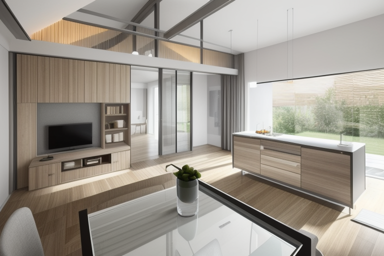Dining Room, Modern design, clean lines, geometric shapes, neutral colour panel, simplicity and functionality, use of glass, steel, concrete