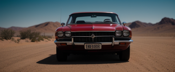a red car travailing from desert