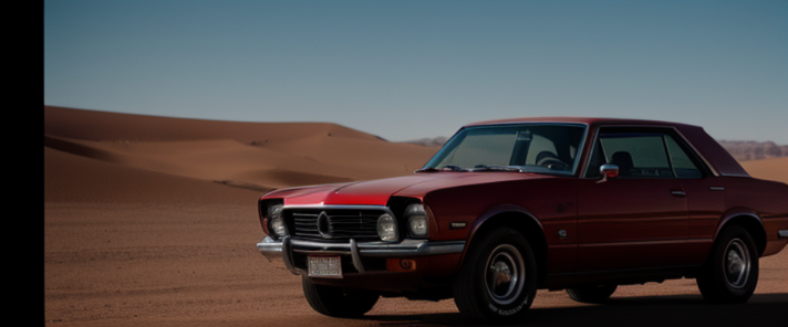 a red car travailing from desert