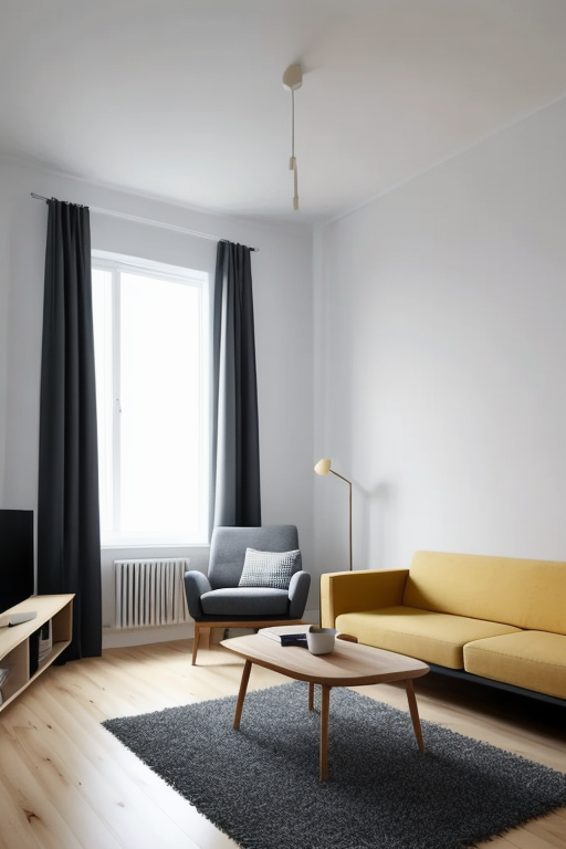 Living Room, Minimalist design, simple lines, limited furniture, open floor, natural light, uncluttered space