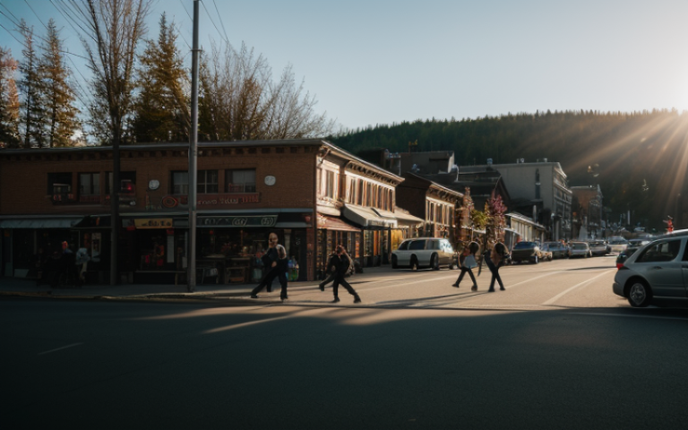 Wide, Afternoon, in the city of Saint-Sauveur in Canada, with people dancing around for a party