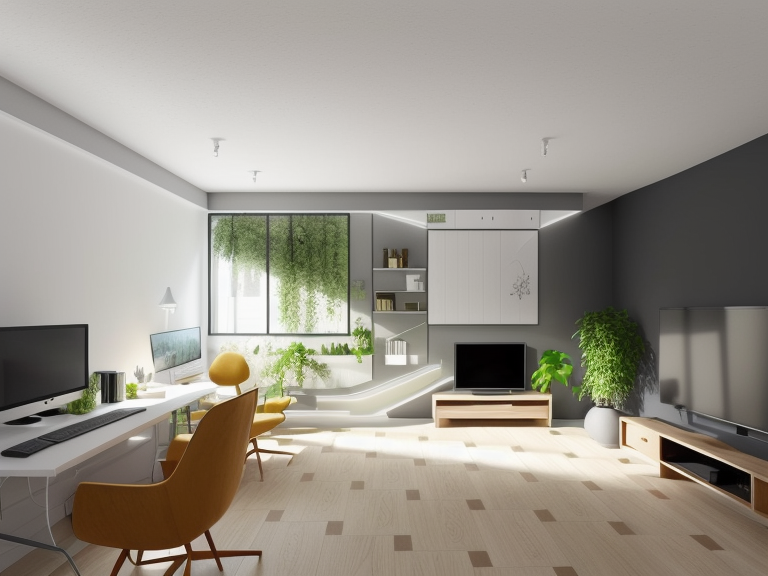 Living Room, Contemporary design, clean lines, minimalist aesthetic, a lot of plants, functionality, open uncluttered spaces, colour palette.