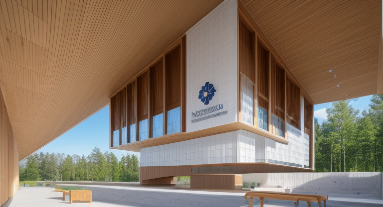 Hospital, designed by Tadao Ando, Neofuturist Architecture, in the afternoon, in the forest